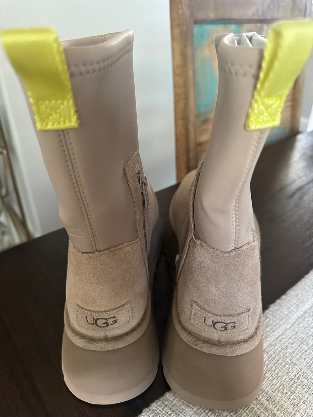 UGG Beige Suede Platform Chelsea Boots - Picture 3 of 5
